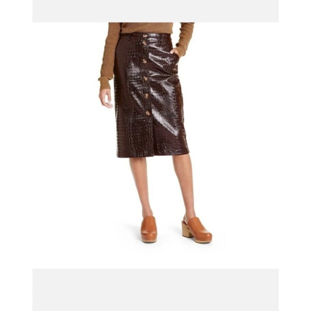 Rachel Comey x Target Women's 6 Brown Faux Leather Textured Pencil Skirt NWT